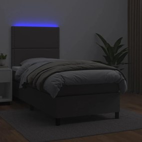 vidaXL Κρεβάτι Boxspring με Στρώμα &amp; LED Γκρι 100x200 εκ. Συνθ. Δέρμα