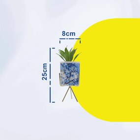 Τεχνητό Φυτό σε Κεραμικό Γλαστράκι και Μεταλλική Χρυσή Βάση 8x26cm - Μπλε