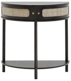VEVOR Half-moon Rattan Console Table 2 Storage Drawers Rattan Sliding Door Black