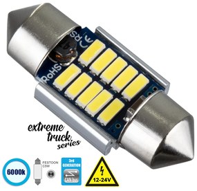 GloboStar® 81328 Λάμπα Αυτοκινήτου &amp; Φορτηγού 31mm FESTOON - C5W 3rd Generation Can-Bus Extreme Truck Series LED 10 SMD 4014 3W 450lm 120° DC 12-24V IP20 Ψυχρό Λευκό 6000K