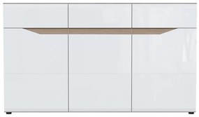 Σιφονιέρα Orlando E102, Sonoma οξιά, Γυαλιστερό λευκό, Με συρτάρια και ντουλάπια, Αριθμός συρταριών: 3, 85x150x41cm | Epipla1.gr