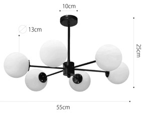 Κρεμαστό φωτιστικό από μαύρο μέταλλο και λευκή οπαλίνα 6XG9 D:55cm (5016-6)