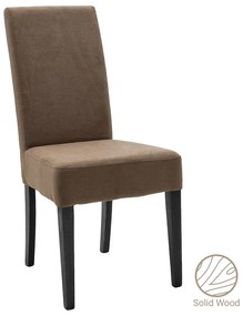 Καρέκλα Ditta pakoworld ύφασμα ανοικτό καφέ-πόδι μασίφ ξύλο μαύρο