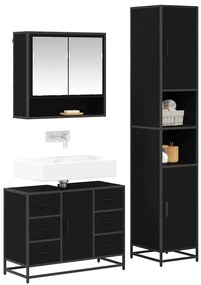 vidaXL Σετ Επίπλων Μπάνιου με ράφι 3 pcs Μαύρη Οξυά Επεξεργασμένο ξύλο