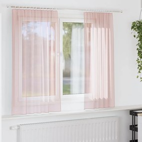 vidaXL Voile κουρτίνες με τσέπες ράβδου 2 τεμάχια Ανοιχτό Ροζ