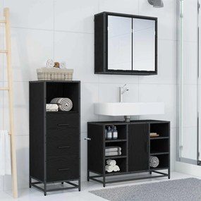 vidaXL Σετ Επίπλων Μπάνιου με ράφι 3 pcs Μαύρη Οξυά Επεξεργασμένο ξύλο