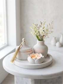 Stewehome Σετ κουτί με καπάκι και φούντες κηροπήγιο τριαντάφυλλο βάζο και δίσκος Λευκό