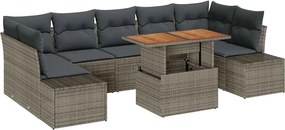 vidaXL Σετ Καναπέ Κήπου με αποθήκευση 8 pcs Γκρι Πολυ ράταν