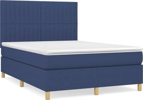 vidaXL Κρεβάτι Boxspring με Στρώμα Μπλε 140x190 εκ. Υφασμάτινο