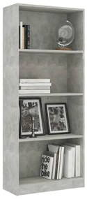 Βιβλιοθήκη με 4 Ράφια Γκρι Σκυροδεμ. 60x24x142 εκ. Μοριοσανίδα - Γκρι