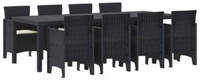 vidaXL Σέτ φαγητού για κήπο 9 pcs Ανθρακί Rattan Polt