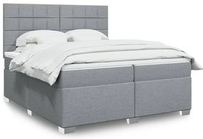 vidaXL Κρεβάτι Boxspring με Στρώμα Ανοιχτό Γκρι 200x200 εκ. Υφασμάτινο