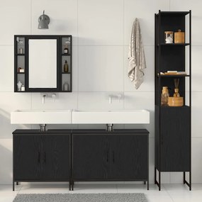vidaXL Σετ Επίπλων Μπάνιου με ράφι 4 pcs Μαύρο 33 x 33 x 185.5 εκ