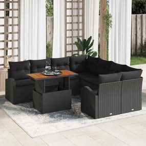 vidaXL Σετ Καναπέ Κήπου με μαξιλάρι 9 pcs Μαύρο