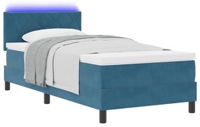 vidaXL Κρεβάτι με Βάση και Στρώμα & LED Σκούρο Μπλε 90x200 εκ Βελούδο