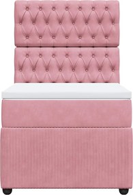 vidaXL Κρεβάτι Boxspring με Στρώμα Ροζ 90x200 εκ. Βελούδινο