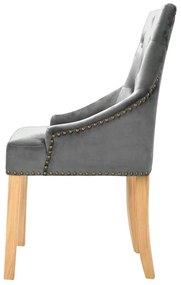 Καρέκλες Τραπεζαρίας 2 τεμ. Ασημί Μασίφ Ξύλο Δρυός / Βελούδο - Ασήμι