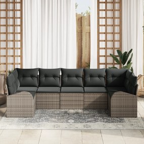 vidaXL Σετ Σαλονιού 7 Τεμαχίων με Μαξιλάρια Γκρι Πολυ Ράταν