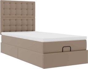 VidaXL Οθωμανικό κρεβάτι με στρώμα & LEDs Cappucino Faux Leather