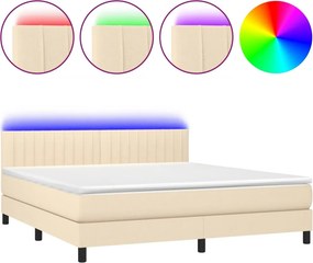 vidaXL Κρεβάτι Boxspring με Στρώμα &amp; LED Κρεμ 160x200 εκ. Υφασμάτινο