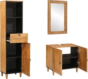 vidaXL Σετ Επίπλων Μπάνιου με συρτάρι 3 pcs Καφέ Επεξεργασμένο ξύλο