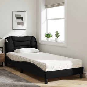 vidaXL Κρεβάτι με Στρώμα Hvar Μαύρο 90x190 εκ.Υφασμάτινο