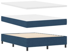 vidaXL Κρεβάτι με Βάση και Στρώμα & Πάγκος Μπλε 140x200 εκ. Ύφασμα