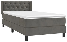 vidaXL Κρεβάτι Boxspring με Στρώμα Σκούρο Γκρι 80x200 εκ. Βελούδινο