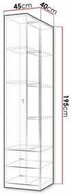 Βιβλιοθήκη Omaha F115, Με συρτάρια, Με πόρτες, Πλαστικοποιημένη μοριοσανίδα, Ο αριθμός των θυρών: 1, Αριθμός συρταριών: 2, 195x45x40cm, 45 kg