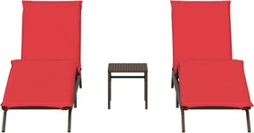 vidaXL Ξαπλώστρες 2 τεμάχια με τραπέζι Καφέ πολυ μπαστούνι