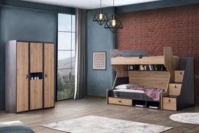 Stewehome Κρεβάτι κουκέτα με ντουλάπα τριών θυρών