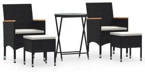 vidaXL Σετ Επίπλων Bistro Κήπου 5 τεμ. Μαύρο Συνθ. Ρατάν/Ψημένο Γυαλί