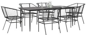 vidaXL Σετ Τραπεζαρίας Κήπου 7 Τεμαχίων Μαύρο Συνθετικό Ρατάν/Γυαλί