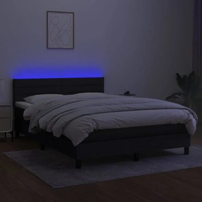 vidaXL Κρεβάτι Boxspring με Στρώμα &amp; LED Μαύρο 140x200 εκ. Υφασμάτινο