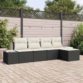 vidaXL Σετ Καναπέ Κήπου 5 pcs Μαύρο, Κρέμα Πολυ rattan, βαμμένο ατσάλι