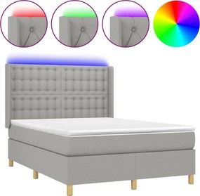 vidaXL Κρεβάτι Boxspring με Στρώμα &amp; LED Αν.Γκρι 140x190εκ. Υφασμάτινο