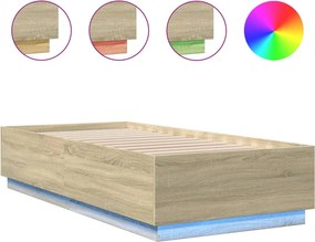 vidaXL Πλαίσιο Κρεβατιού με LED Sonoma Δρυς 90x200 εκ. Επεξεργ. Ξύλο