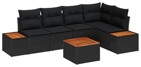 vidaXL Σετ Καναπέ Κήπου με μαξιλάρι 6 pcs Μαύρο Πολυ ράταν