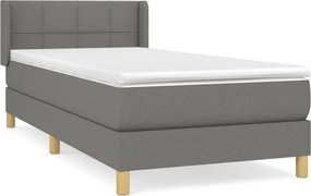 vidaXL Κρεβάτι Boxspring με Στρώμα Σκούρο Γκρι 90x200 εκ. Υφασμάτινο