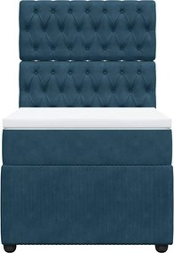 vidaXL Κρεβάτι Boxspring με Στρώμα Σκούρο Μπλε 90x190 εκ. Βελούδινο