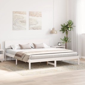 vidaXL Σκελετός Κρεβατιού με Κεφαλάρι Λευκό 180x200 εκ Μασίφ Ξύλο Πεύκου