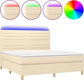 vidaXL Κρεβάτι Boxspring με Στρώμα &amp; LED Κρεμ 160x200 εκ. Υφασμάτινο