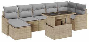 vidaXL Σετ Καναπέ Κήπου με μαξιλάρι 8 pcs Μπεζ Πολυ ράταν