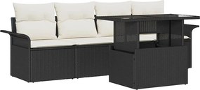 vidaXL Σετ Καναπέ Κήπου με μαξιλάρι 5 pcs Μαύρο Πολυ Ρατάν