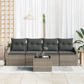 vidaXL Σετ 5 Τεμαχίων Κήπου με Μαξιλάρες Γκρι Πολυ Ρατάν