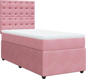 vidaXL Κρεβάτι Boxspring με Στρώμα Ροζ 90x200 εκ. Βελούδινο