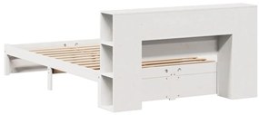 Κρεβάτι Βιβλιοθήκη Χωρίς Στρώμα Λευκό 135x190 εκ Μασίφ Πεύκο - Λευκό