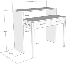 Κονσόλα - Γραφείο εργασίας Nena Megapap χρώμα λευκό 99x36/58x88εκ.