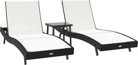 vidaXL Ξαπλώστρα 3 pcs Μαύρο και Λευκό 197 x 70 x 82 εκ.