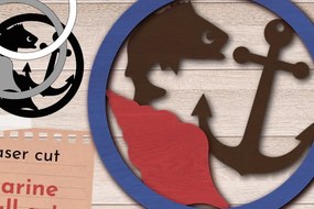 Intra απο ξύλο plywood 3mm-4mm πάχος 3D Layered Fishing Wall Art, Sea sign Δίασταση 40x40 cm INTRAFABR-70306979